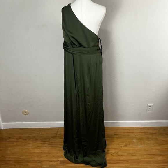 Dessy Collection Size 22 W Whisper Satin One Shoulder Drape Gown Olive Green NWT - Picture 5 of 10